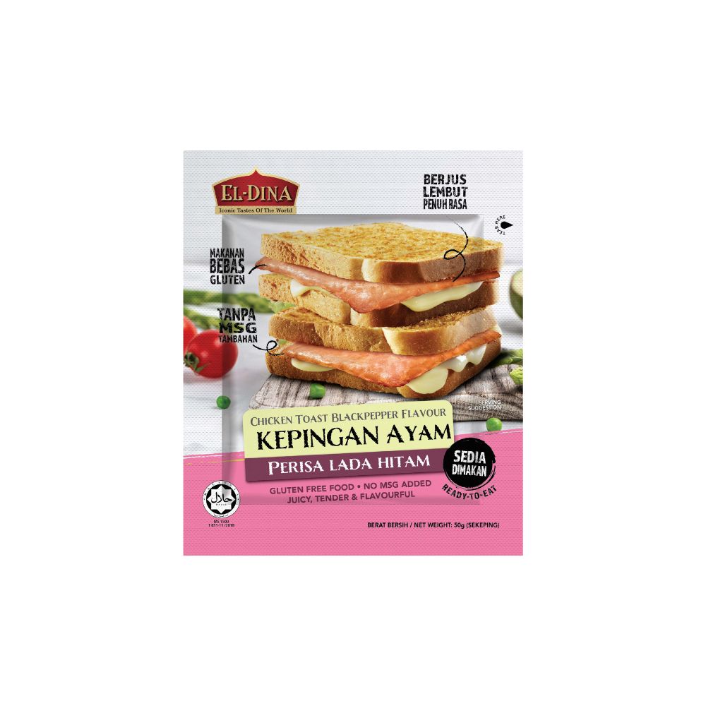 El-Dina Chicken Toast Original / Blackpepper / Meat Loaf Original / Spicy 50g Ready to Eat (Halal) No MSG added, Gluten Free
