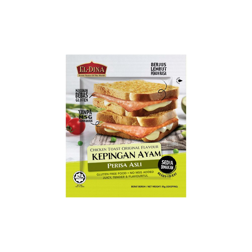 El-Dina Chicken Toast Original / Blackpepper / Meat Loaf Original / Spicy 50g Ready to Eat (Halal) No MSG added, Gluten Free